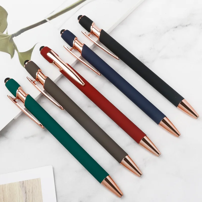 New Design Promotional Gift Flexible Logo Print Ballpoint Pens Retractable Smooth Aluminum Stylus Touch Custom Pens for Gifts