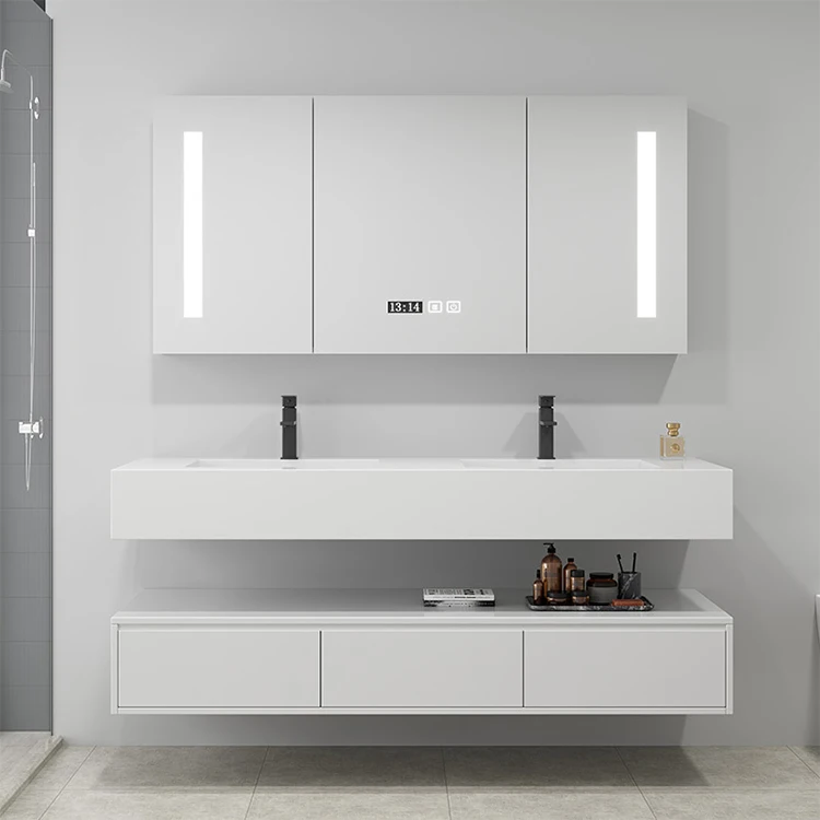 Italian Luxury 304 Stainless Steel Furniture Modern Toilet Sink Classic Bathroom Vanity Cabinet With Double Washbasin