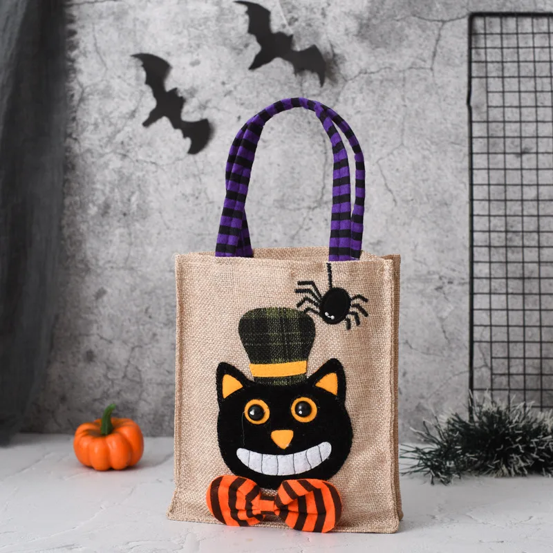 2024 New Halloween Decoration Candy Bag Portable Pumpkin Felt Bag Candy Chocolate Kindergarten Children Halloween Scene Layout