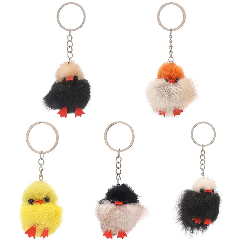Kawaii Chick Keychain Gift Pom Pom Designer Keychain Wholesale Plush Llaveros Carro Animals Fur Ball Key Ring