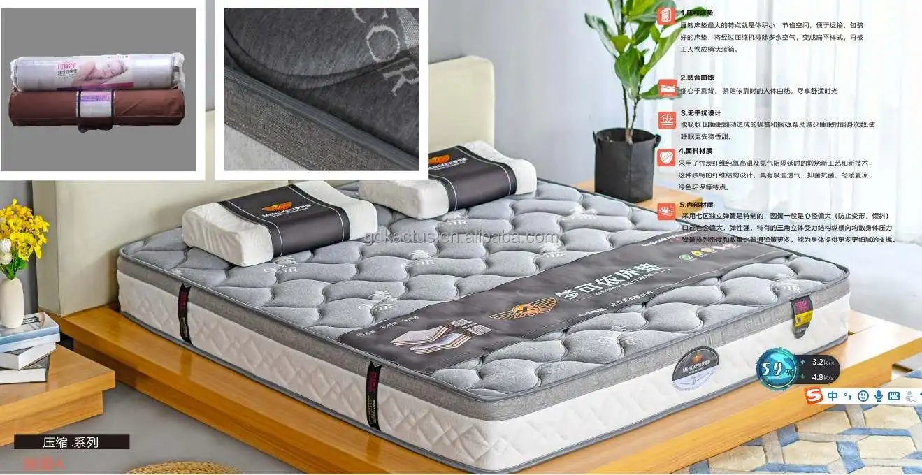 knitted fabric high quality multi layers memory foam pocket spring mattress compressed and rolled up in carton small cbmmattress