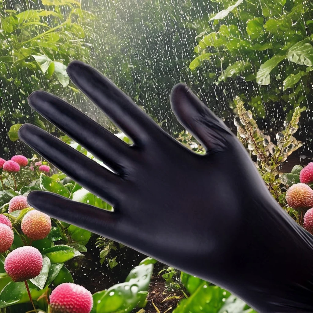 Прямая Продажа с завода, черные нитриловые защитные перчатки для рук, водонепроницаемые латексные полиэфирные