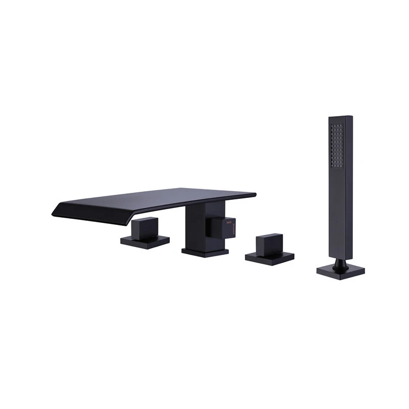 Lusa Wholesale Hot Sales Dual Handle Solid Brass Waterfall Bathroom Tub  4 holes Mouted Mixer with Shower Bathtub Faucet