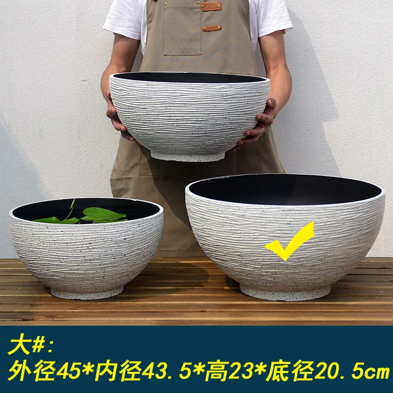 Simple Extra Large Lotus Hydroponic Plastic Flower Pot Thickened Imitation Stone Copper Money Grass Water Lily Non-Porous