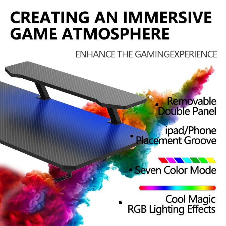 Large desktop L shaped with monitor stand computer table gaming desk gamer custom black big modern gaming adjustable desk