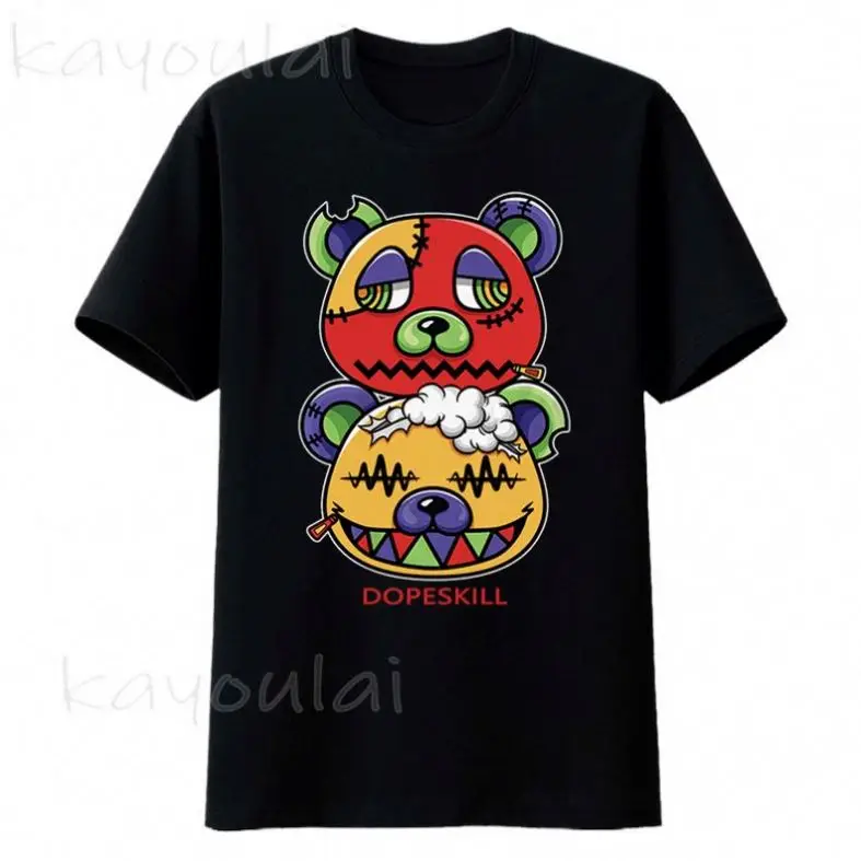 Wholesale 2021 Hot Sale Cute Bear Double Unisex T-shirt Customized Graphic T shirts Men Short Sleeve Streetwear Male Tops