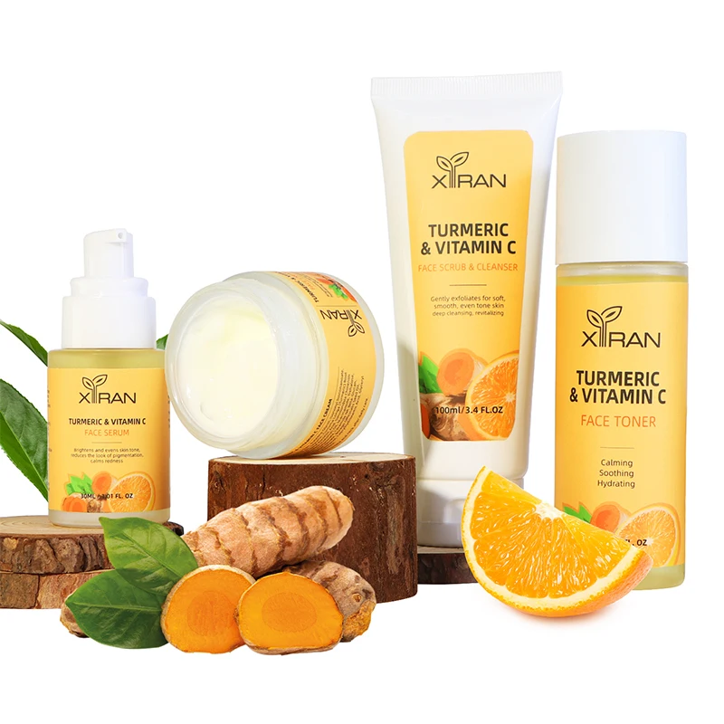Custom Whitening Skin Care Set Private Label Organic Vitamin C & Turmeric Skin Care Set Turmeric Scrub Face Wash For Oil Control