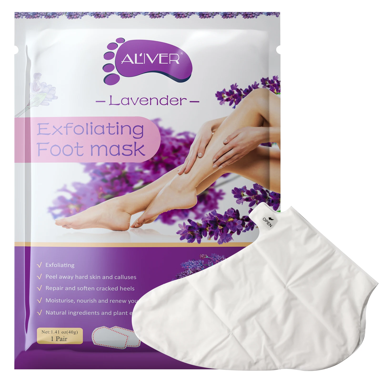 ALIVER Herbal Lavender Foot Exfoliating Socks Callus Remover Foot Mask