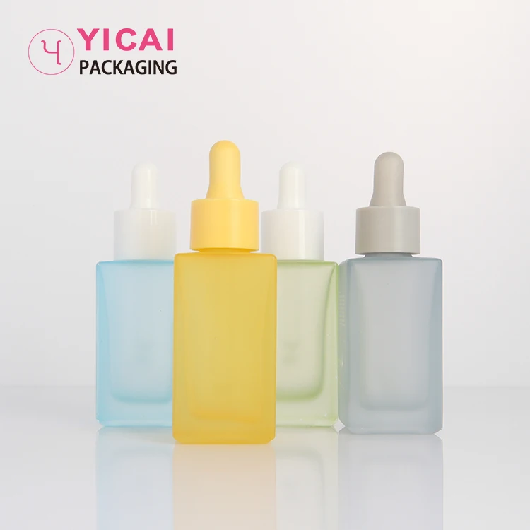Square Shaped 30ml Custom Matte Yellow Green Blue Essential Oil Bottles 30ml Cosmetic Oil Bottle With Dropper