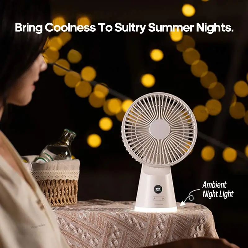 Rechargeable 3600mAh Portable Mini Desktop Fan Night Light Silent High Wind 5 Speed Air Cooler Small Desk Fan