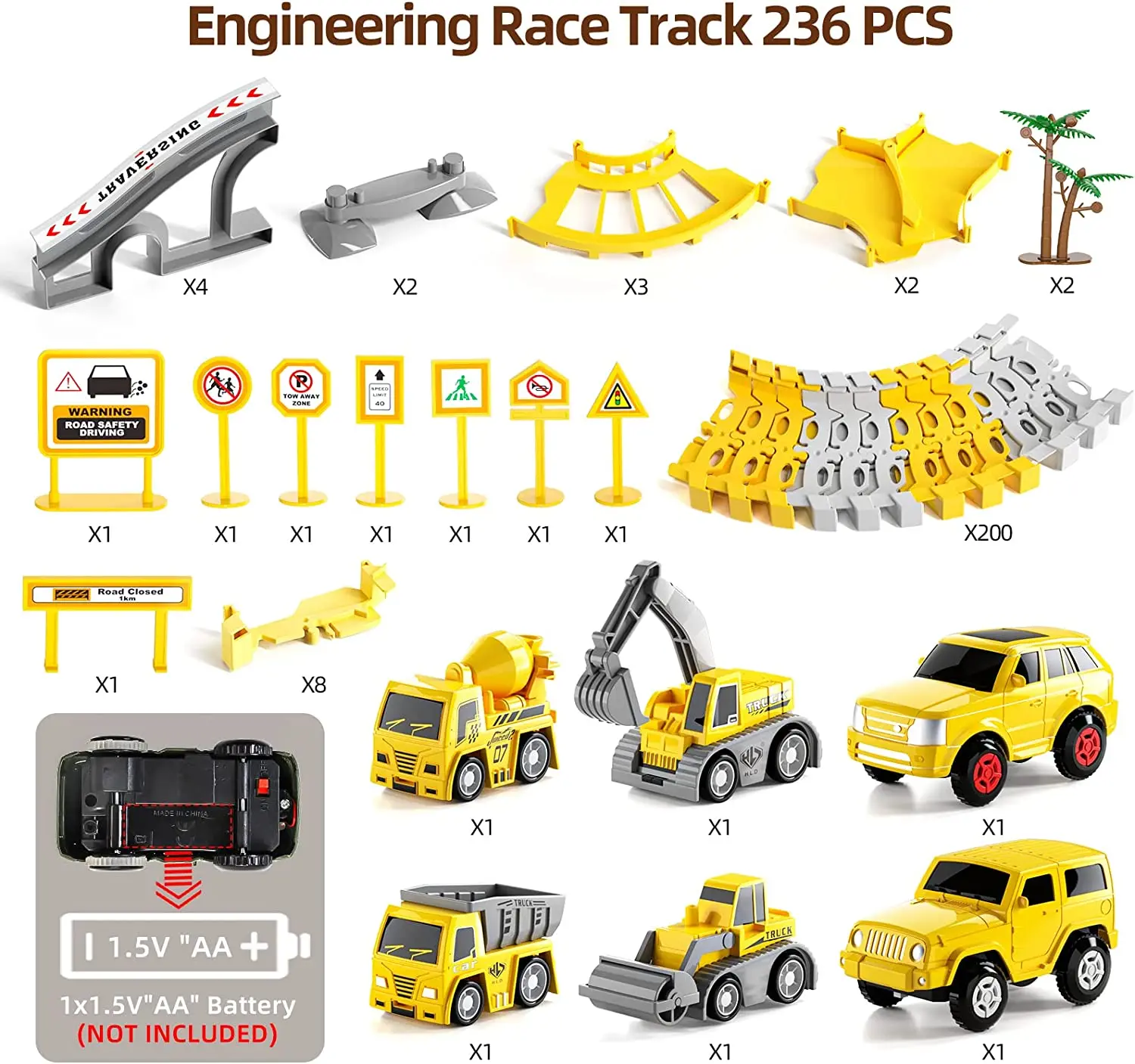 best gift 236 PCS Construction Toys Race Tracks for Boys Kids Toys Construction Car and Flexible Track Play set for children