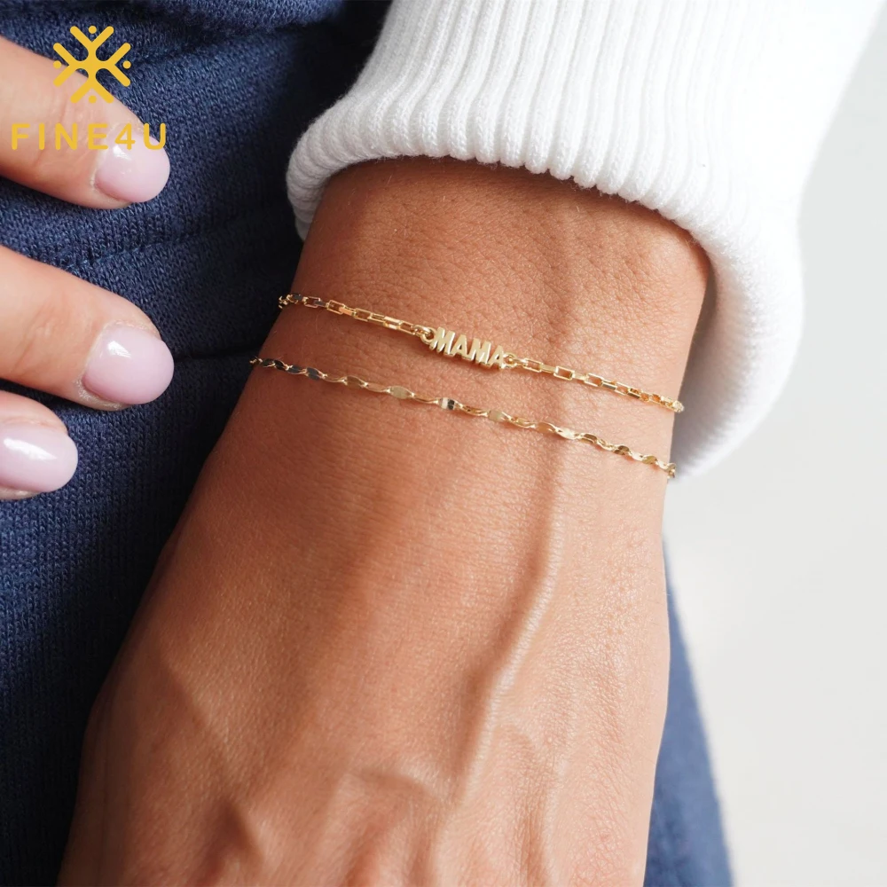 Women Trendy Stainless Steel Mothers Day Gifts Jewelry Set Paper Clip Chain Mama Pendant Necklace Bracelet