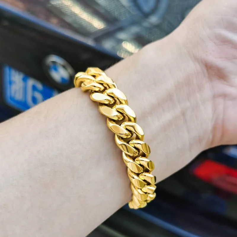 Роскошные Майами кубинской Chain14K 18K позолота нержавеющая сталь тяжелый подойдет в качестве подарка как для мужчин так и стиле хип-хоп ювелирные изделия