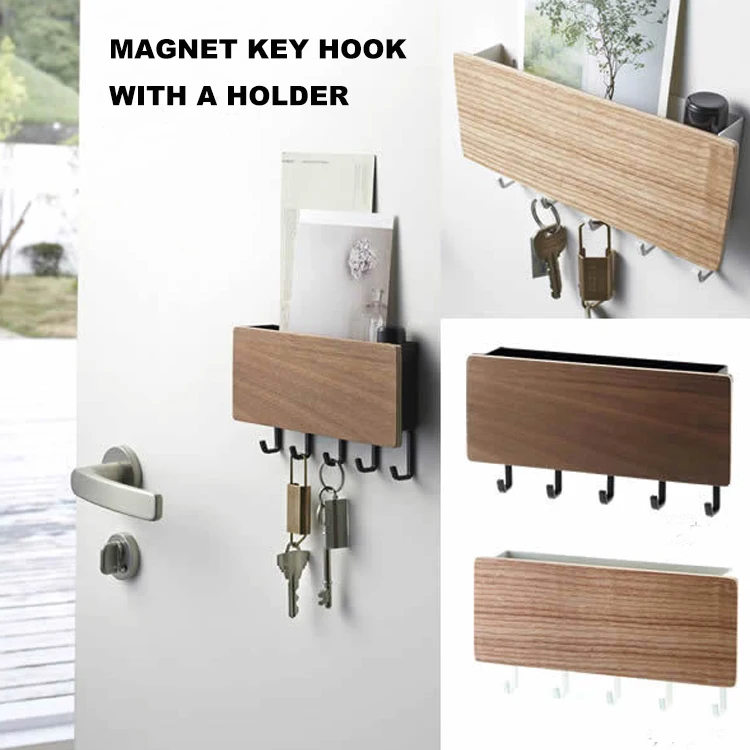
Home Decor 5 Hooks Key Magazine Book Storage Box Hanger Picture Organizer Shelf Bedroom Plastic Coat Wall Wooden Hooks 