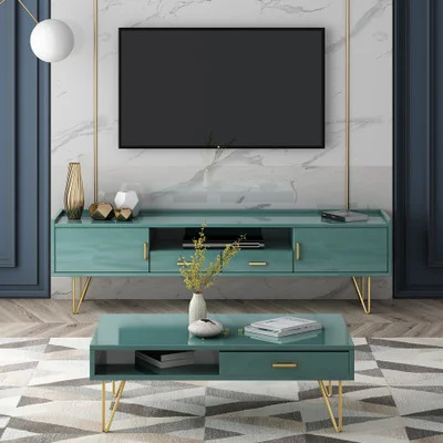 Nordic living room furniture simple TV table small apartment TV cabinet tea table combination TV Stand with drawers