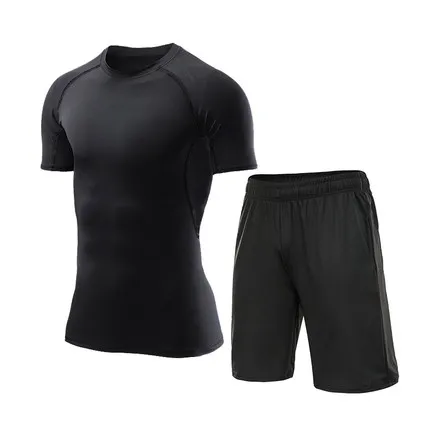 Customized LOGO men summer running wear sew two piece slim fit jogging wholesale fitness compression tights sweat suits