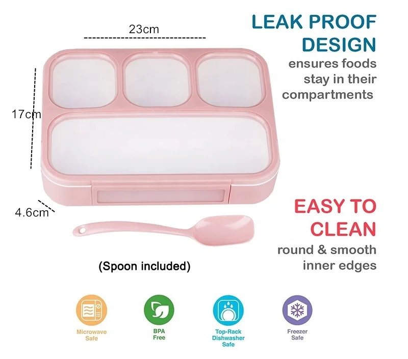 Cheap plastic lunch box food grade PP material rectangle shape 3 or 4 compartment bento lunch box