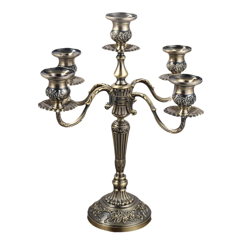 Retro Silver Golden Black Bronze 5-Arm custom candle holder Stand luxury Wedding Candlestick Metal candelabra