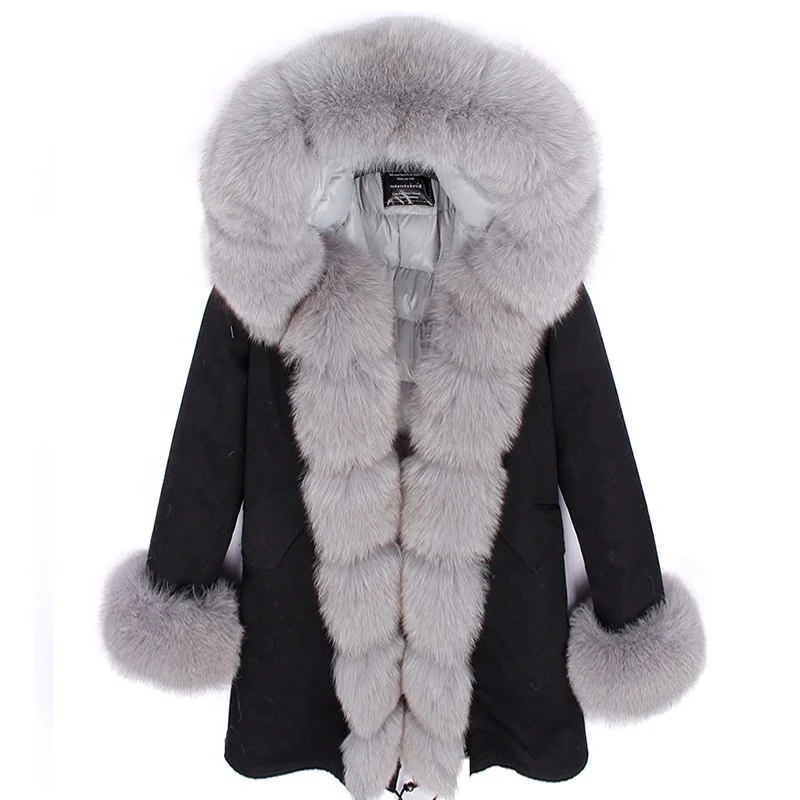 Real fox fur parka luxury fur style men women down jacket with big fur