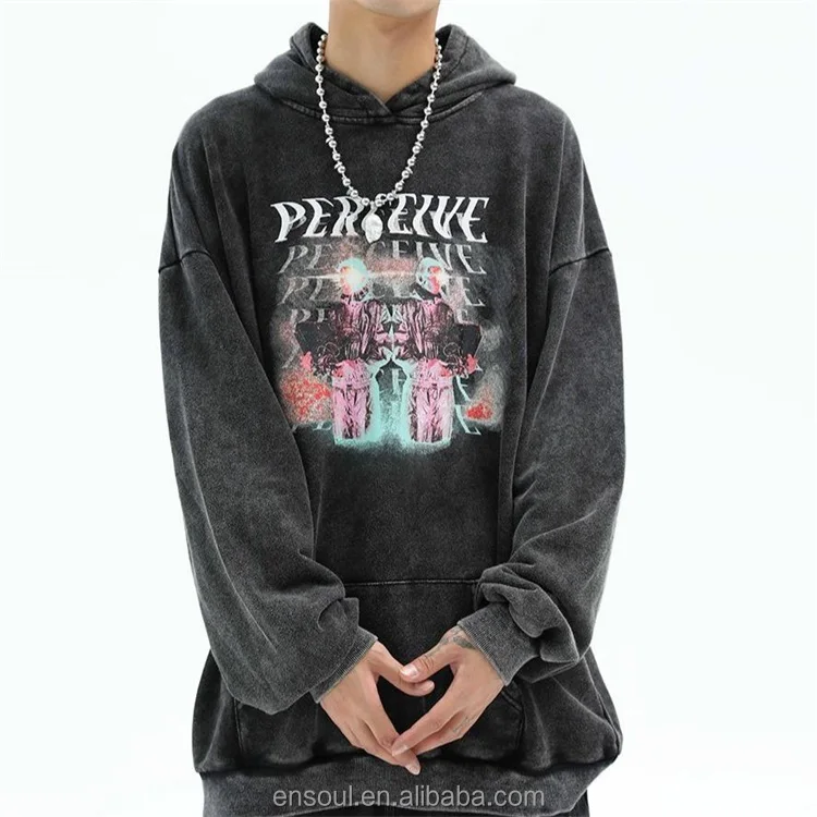 Factory wholesale streetwear 100% cotton heavyweight custom vintage acid wash mens hoodies