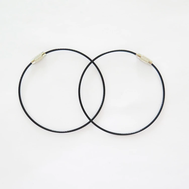 YIWANG Black Stainless Steel Screw Lock Keychain 150MM Wire Cable Key Ring