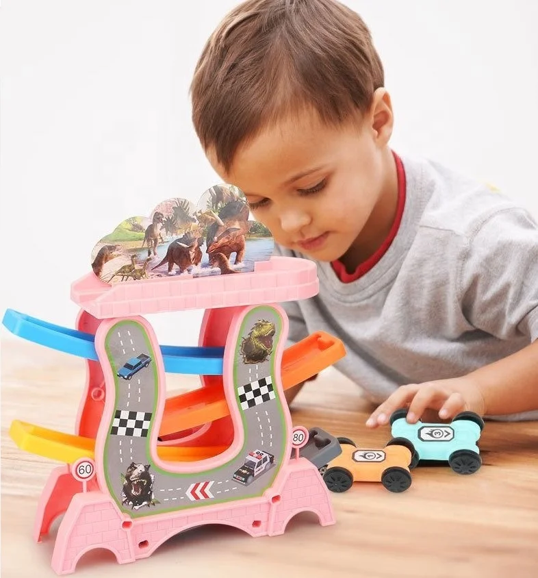 ITTL popular 6 rail 6 cars slide toy track set easy assemble plastic car  track