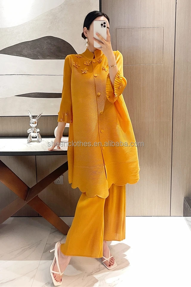 Miyake Pleats Classic Sets 2022 Spring Irregular Loose Long Sleeve Tops Harem Pants Women Casual Vintage Designer Two Piece Suit