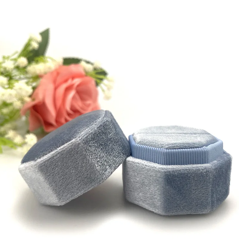 stock Low Moq factory price wholesale hexagon single ring velvet custom jewelry boxes packaging