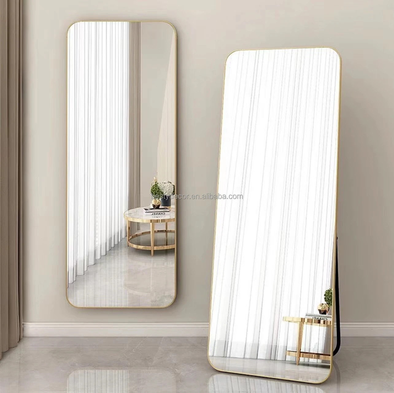 Gold Long Sample Rectangular Body Mirror Full Length Standing Floor Bedroom Cheap Mirror Aluminum Alloy Frame Dressing Mirrors