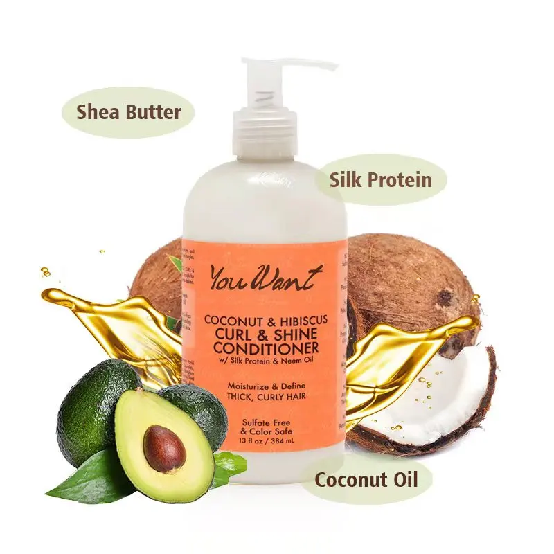 New Wholesale Coconut Hibiscus Curl Shine Conditioner Shea Butter Coconut Oil Moisturizing Conditioner