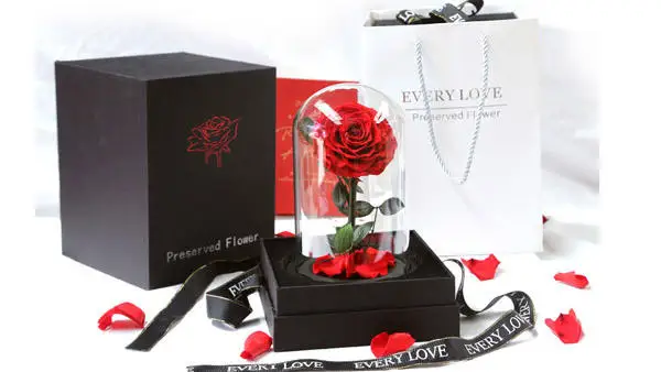 elegant decorative preserved rose preserved flower glass dome heart design preserved rose flower in glass heart dome