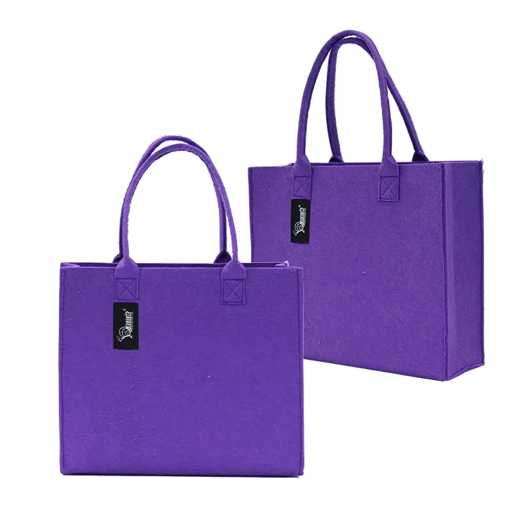 Storage High-capacity Solid Color Two Shoulder Straps Custom Logo Felt Tote Bag Shopping