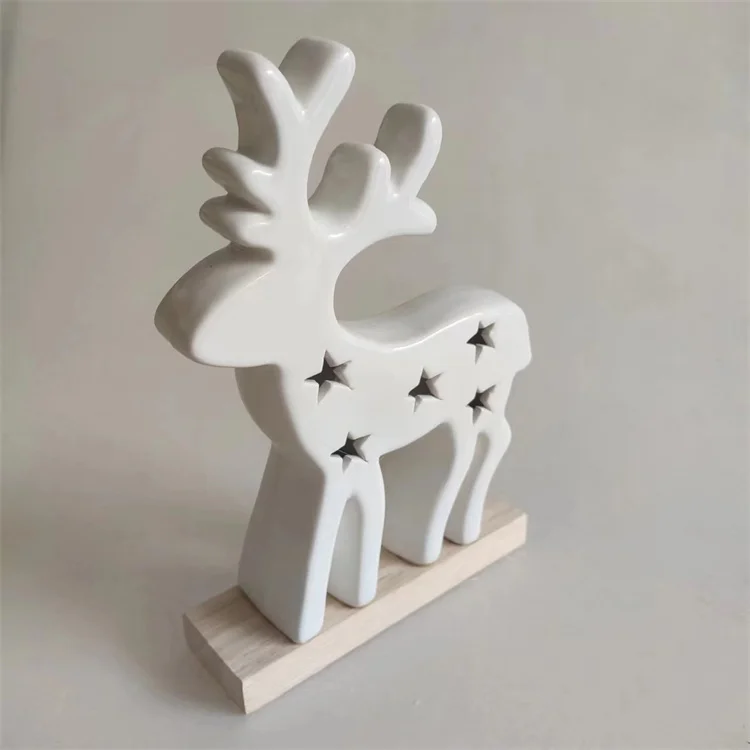 Custom Christmas decorative 3D led deer Xmas Table LED lighting ceramic white Reindeer  for decor
