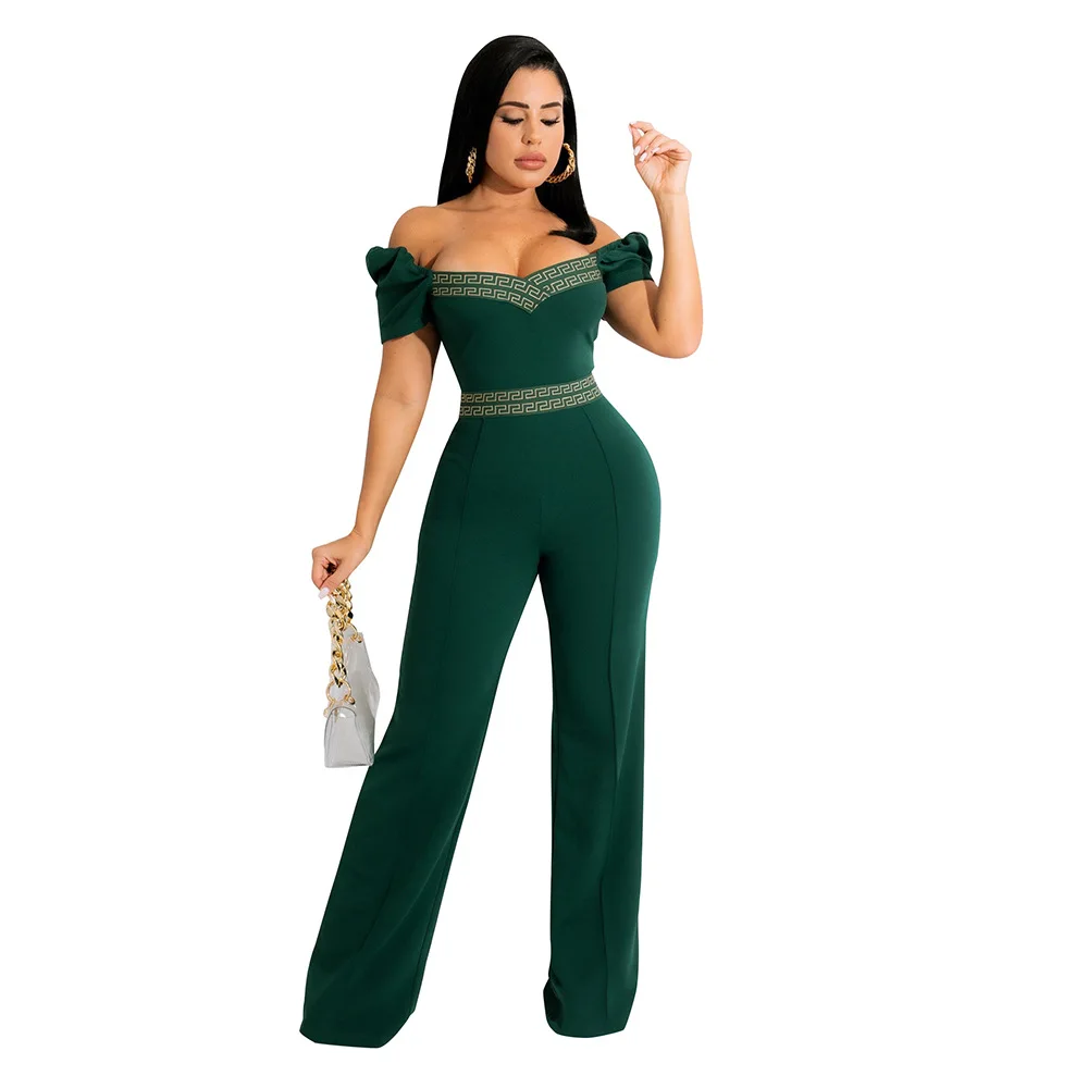 Sexy Short Sleeve Off Shoulder Playsuit Bodysuit 2022 Summer Strapless Jumpsuits Elegant Women