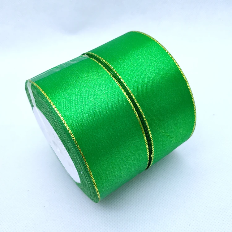 4cm Christmas Decoration Double Face Metallic Woven Gold Edged Polyester Satin Ribbon