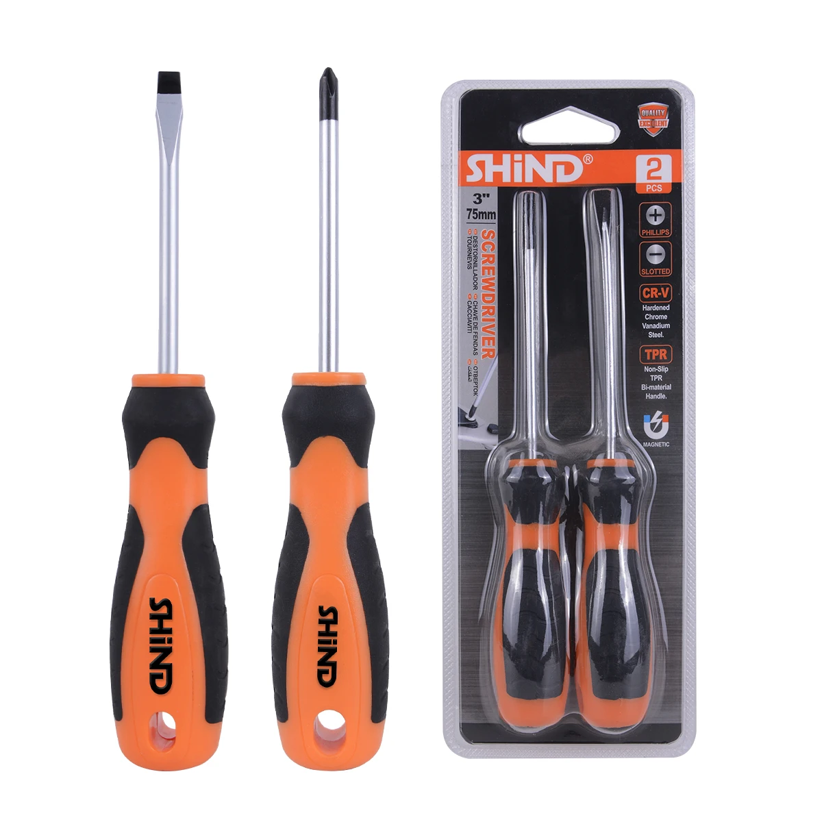 SHIND 94423 3inch Magnetic Screwdriver Set 3*75mm Phillips Slotted Magnetic Twist Tools Soft Ergonomic Anti-slip TPR Handle
