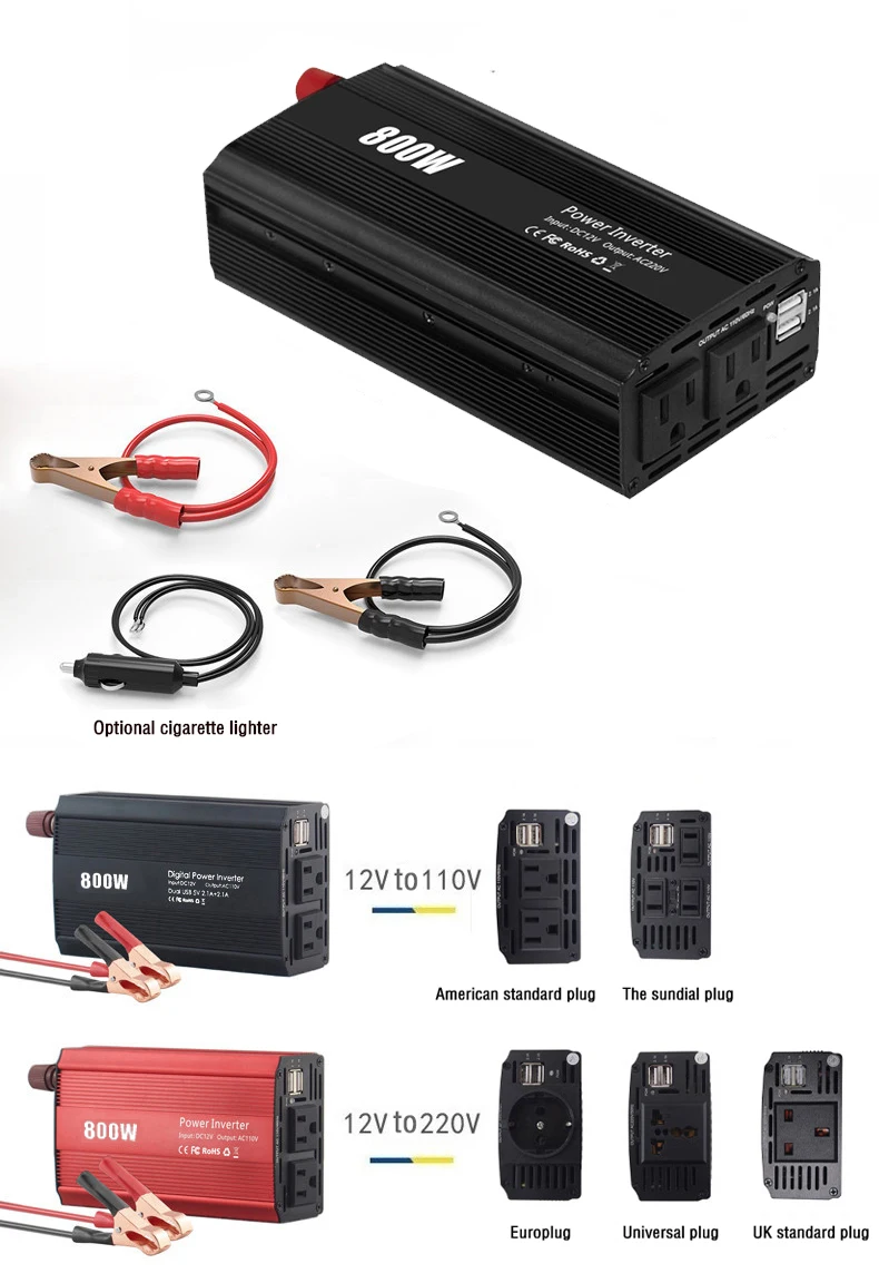 Автомобильный инвертор shenpu, 800 Вт, 12 В постоянного тока до 110 В переменного тока, 2 порта USB