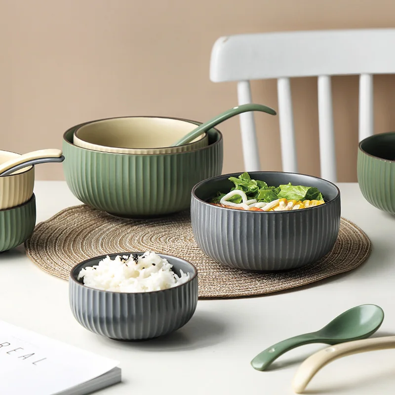  Nordic Ceramic Dishes Set Household Creative Simple Ins Vertical Striped Plates Combination Dinnerware Tableware