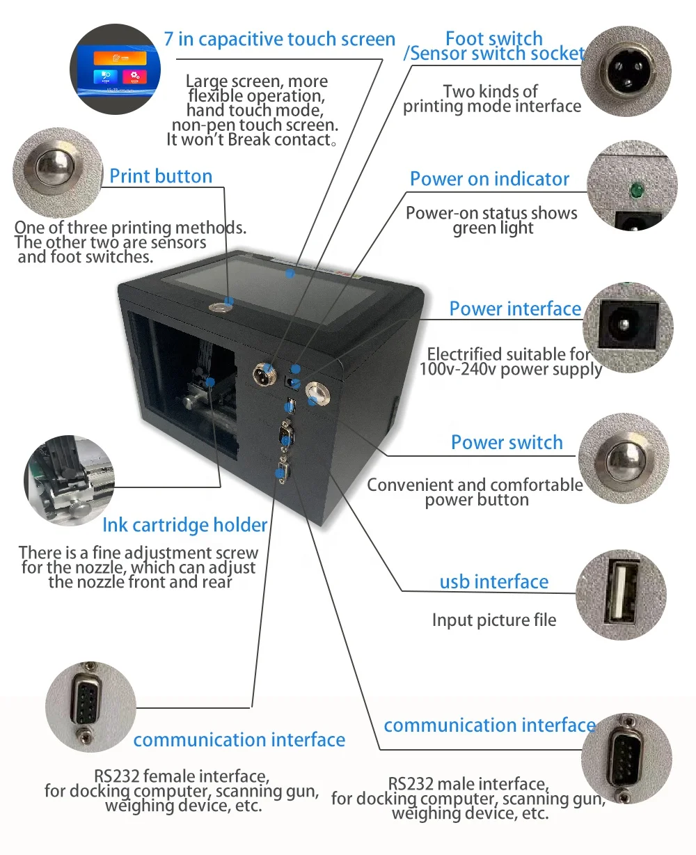 AOKDI 2021 Ceramic Date Code Inkjet Batch Code Printer For Packaging Date Printer Bar Code Inkjet Printer Logo Printing Machine