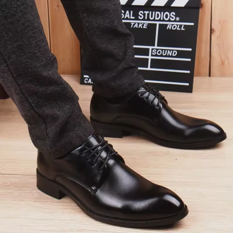 New Male Italian Brand Genuine Leather Party Mens Black Casual Dress Shoes Zapatos Hombre Formal Office Shoes for Men