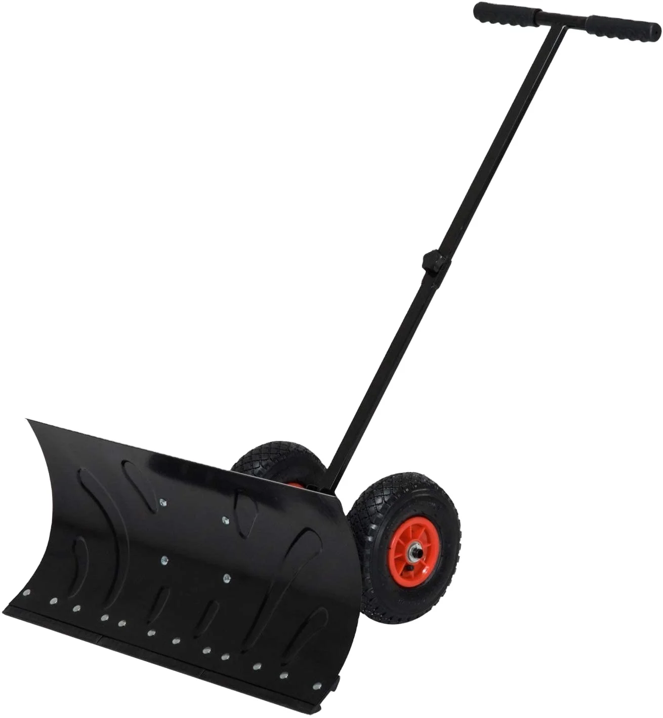 New model easy to  operation with two  wheels and garden hand held stainless single snow shovel,hand operated snow pusher