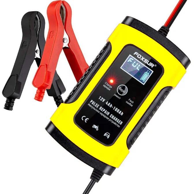 
FOXSUR 12V 5A LCD Display Pulse Repair Charger Motorcycle & Car Battery Charger for AGM GEL WET Lead Acid Battery 