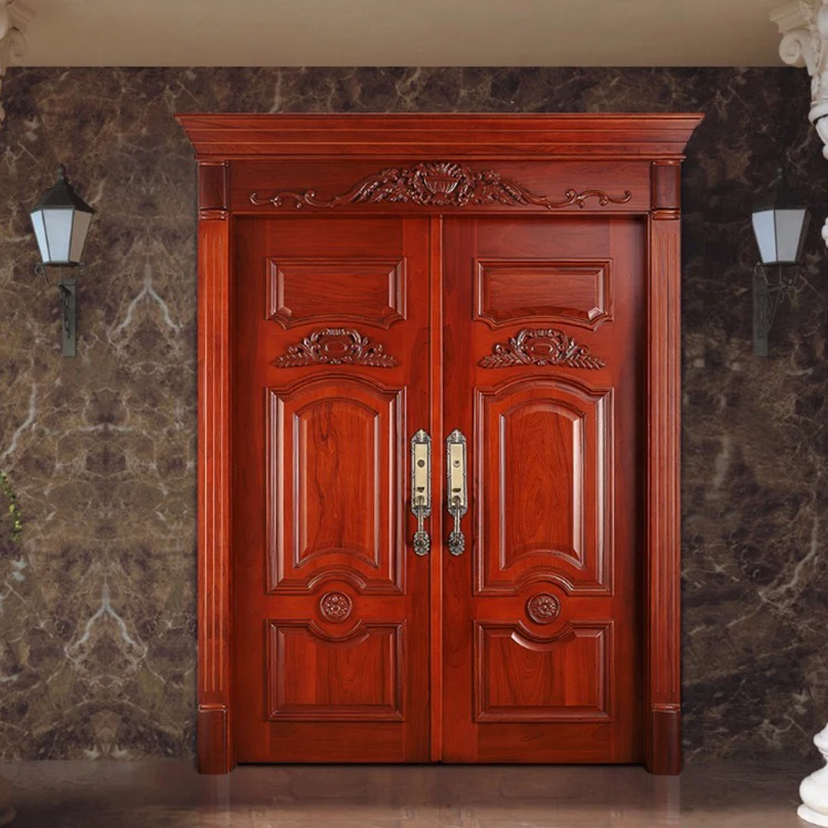 High quality double entry hard wood doors design pictures new models luxury exterior glass inserts polish color main wooden