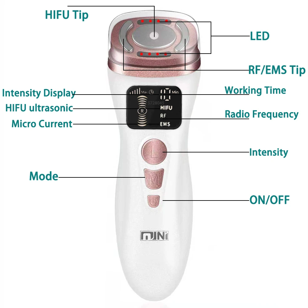 New Mini-HIFU Machine Ultrasound RF Fadiofrecuencia EMS Microcurrent Lift Firm Tightening Skin Wrinkle Anti-aging Machine