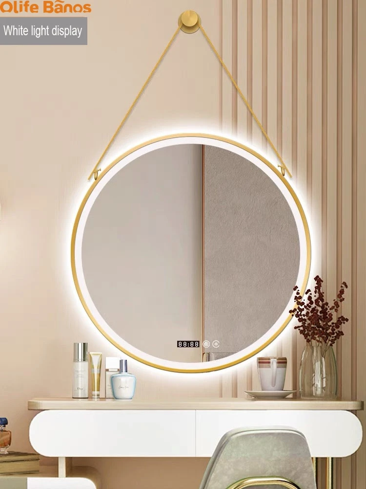 High Quality LED Mirror Defogger Magnifying Espelho Smart Touch Screen Bathroom Mirror with Gold Black Frame