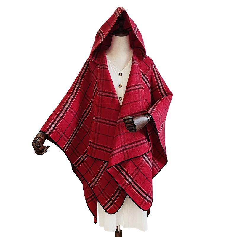 Factory Direct Supply winter fashion match all Christmas scarf plaid hooded warm cloak shawl