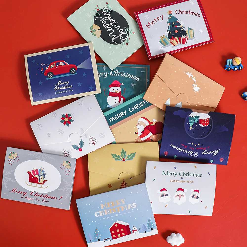 Christmas Cartoon Card Thank You Message Card Happy New Year Holiday Greeting Envelope Card