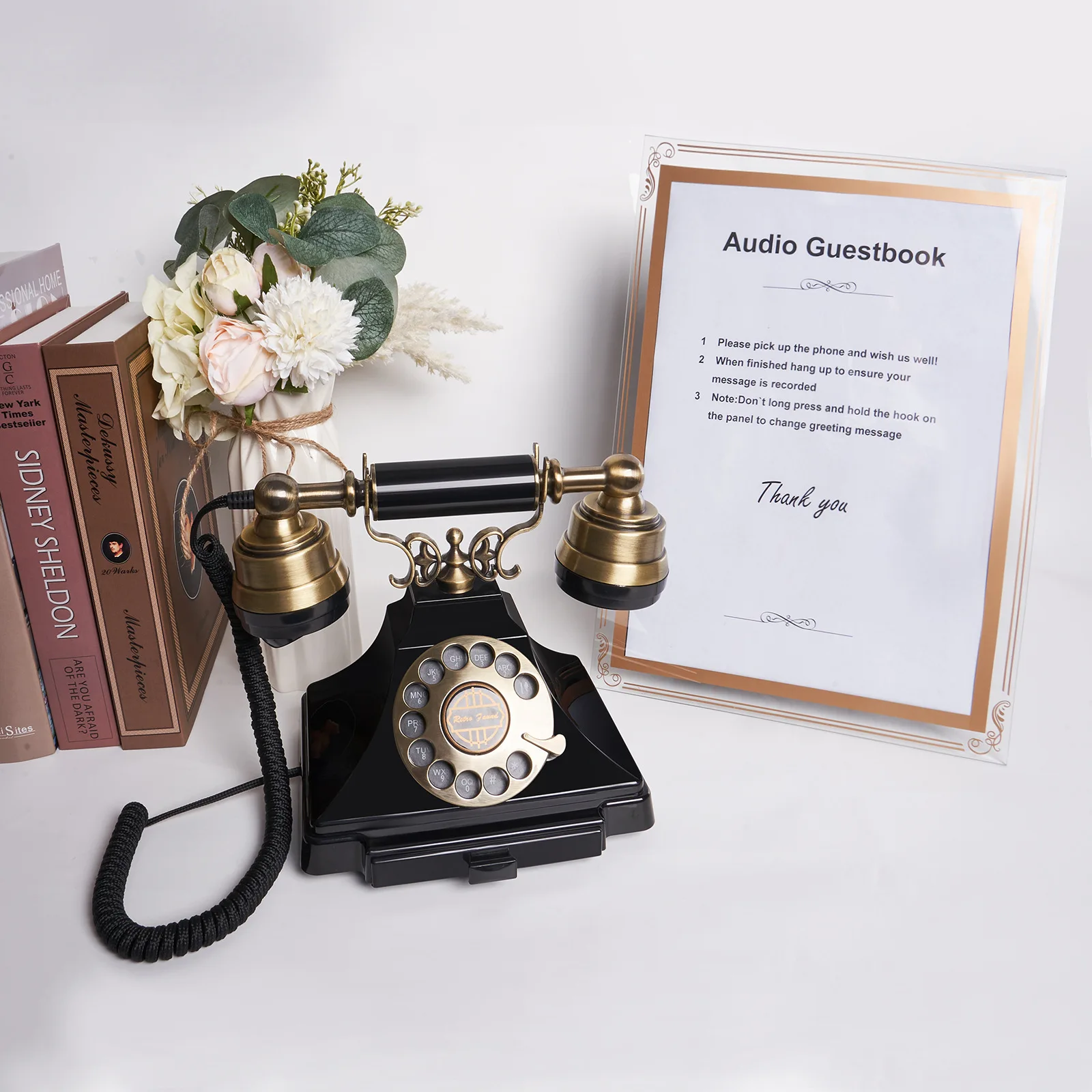 Retro Corded Landline Phone White Classic Vintage Old Fashion Telephone for Home & Office, Wired Antique Home Phone Gift