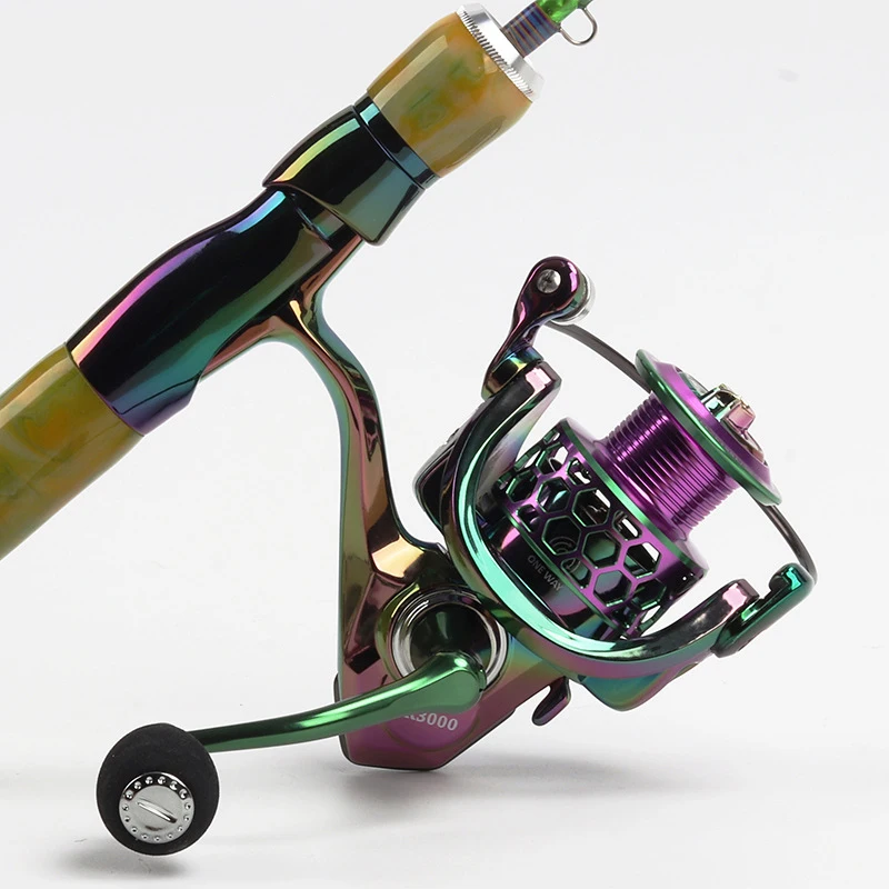 NEW Rainbow Color 14+1BB 1000-6000 CNC Handle Cellular Metal Spool Spinning Fishing Reel