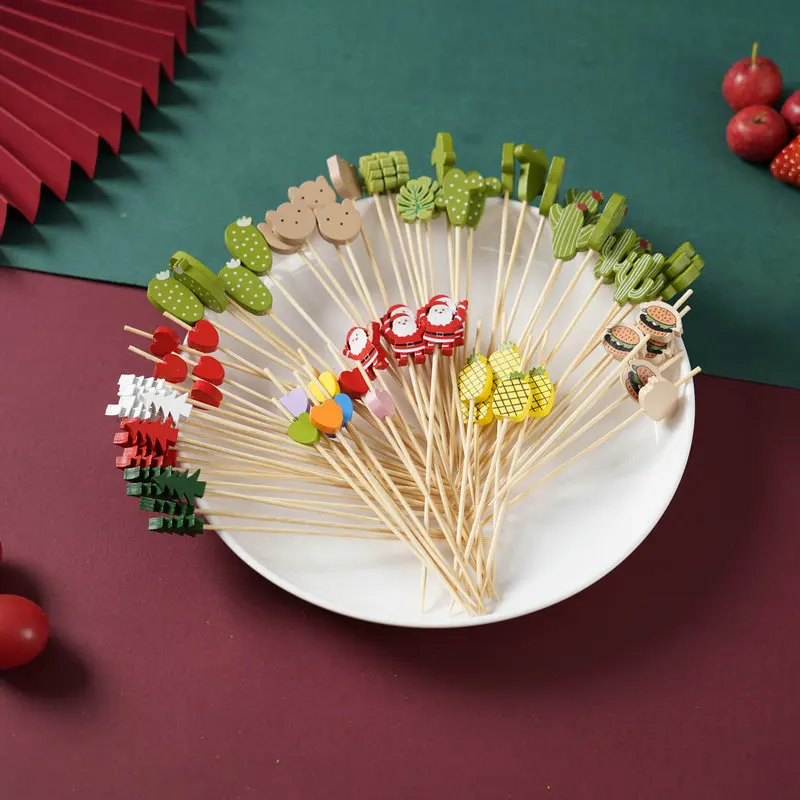 Wholesale Bamboo Sticks Red Love Heart Decorative Fruit Cake Snack Skewer Sticks 100pcs/Bag Teppo Bamboo Stick